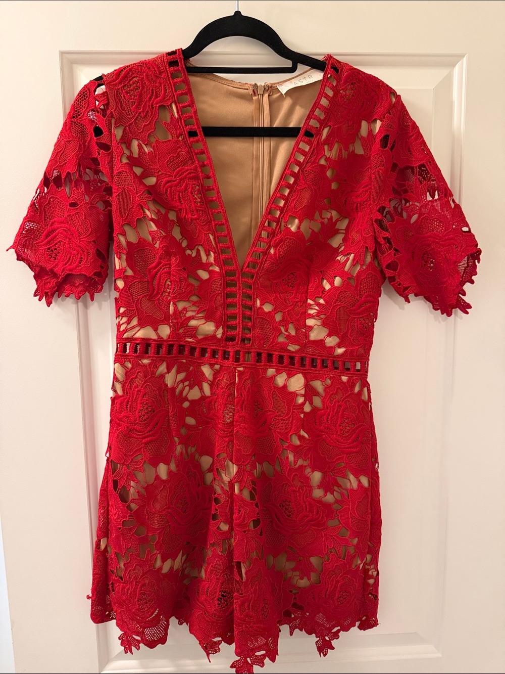 ASTR Red Lace V-Neck Romper
